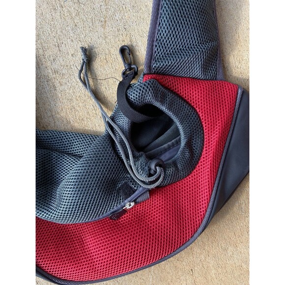 Pet Cat Dog Mesh Sling Red and Dark Gray Over the Shoulder Adjustable Clean - Picture 3 of 4
